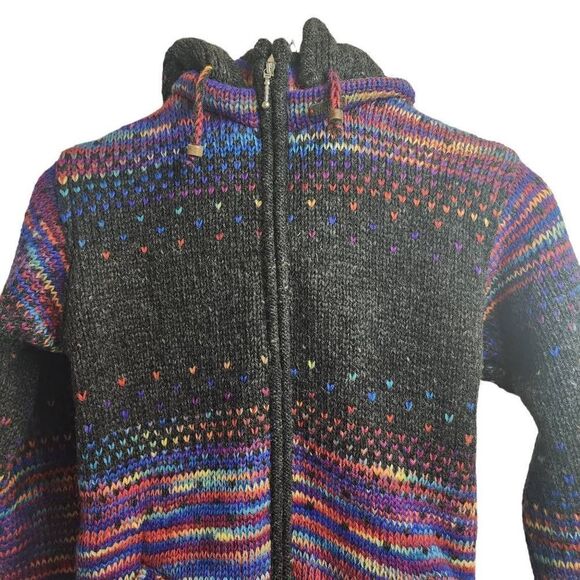 Colorful Confetti Wool Coat McRon Extra Warm Removable Hood Fleece Lined Jacket - Picture 3 of 13